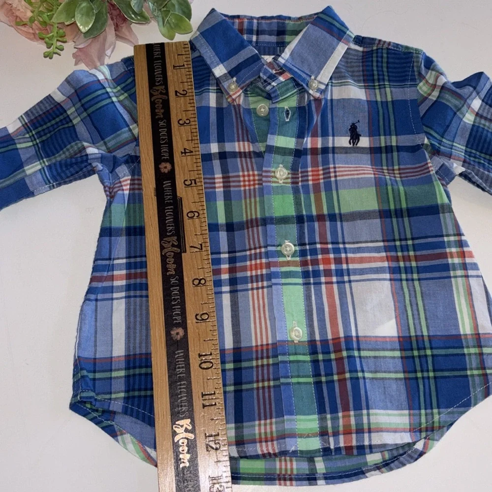 Ralph Lauren Baby Boy Blue Plaid 9M Button Down Shirt Ralph Lauren 9M Boys